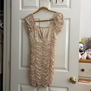 Pink and Cream Ruched Dress